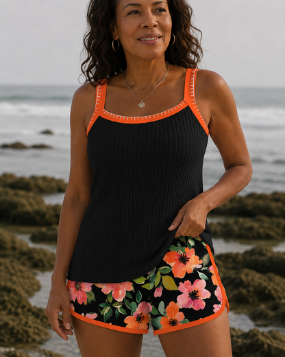 Lita - Ribbed Tankini Shorts Set