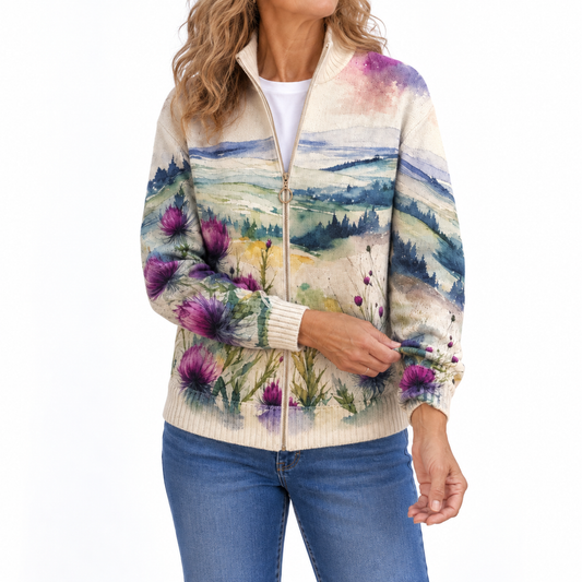 MARION THISTLE LANDSCAPE ZIP CARDIGAN