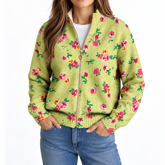 MAGOTTY PINK FLORAL LIME ZIP CARIGAN