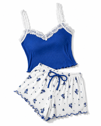 LACE CAMISOLE VEST SHORTS SLEEPWEAR SET SLIM FIT