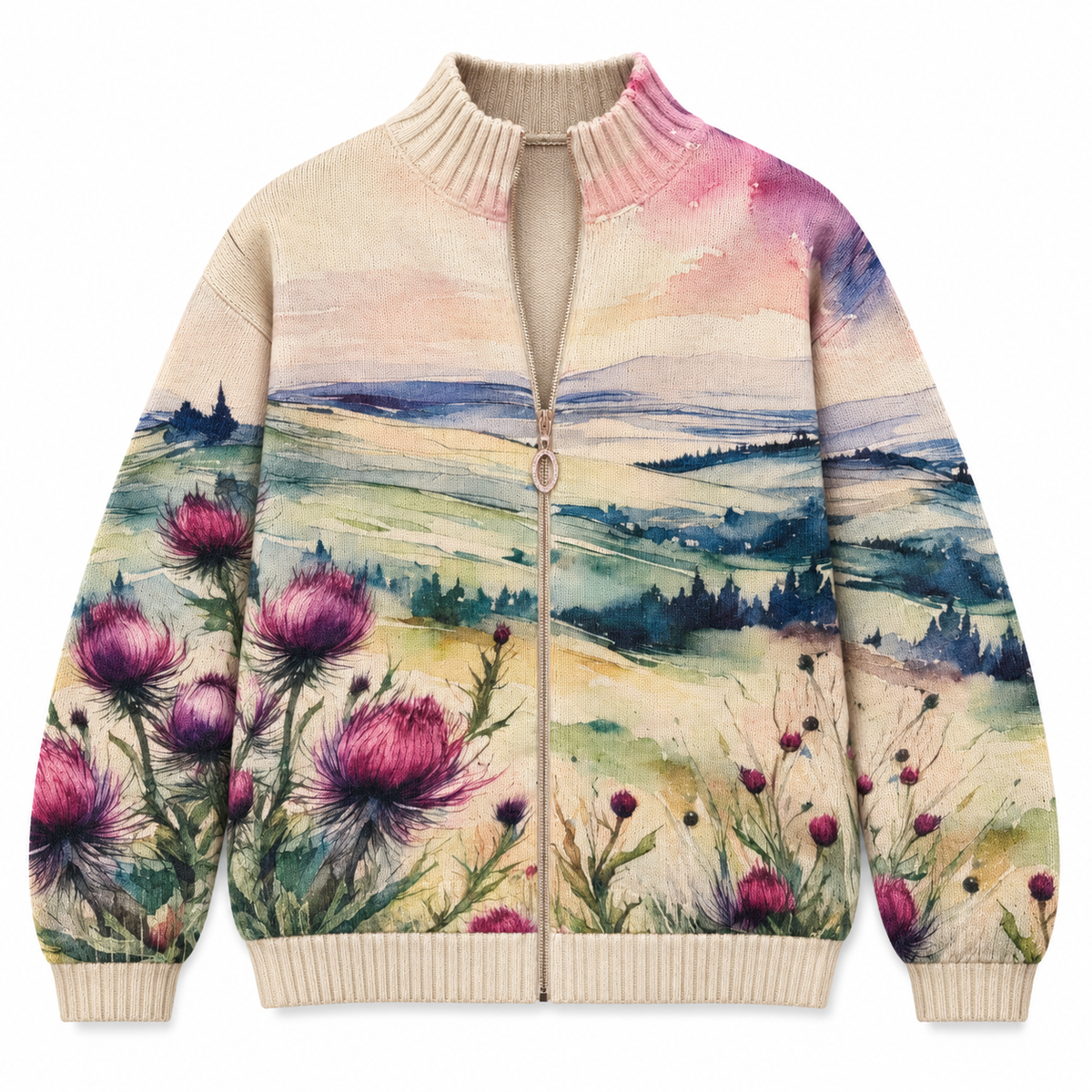 MARION THISTLE LANDSCAPE ZIP CARDIGAN