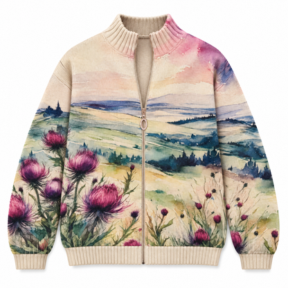 MARION THISTLE LANDSCAPE ZIP CARDIGAN