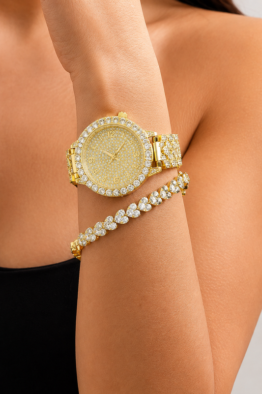 Luxury Watch & Bracelet Set Gold